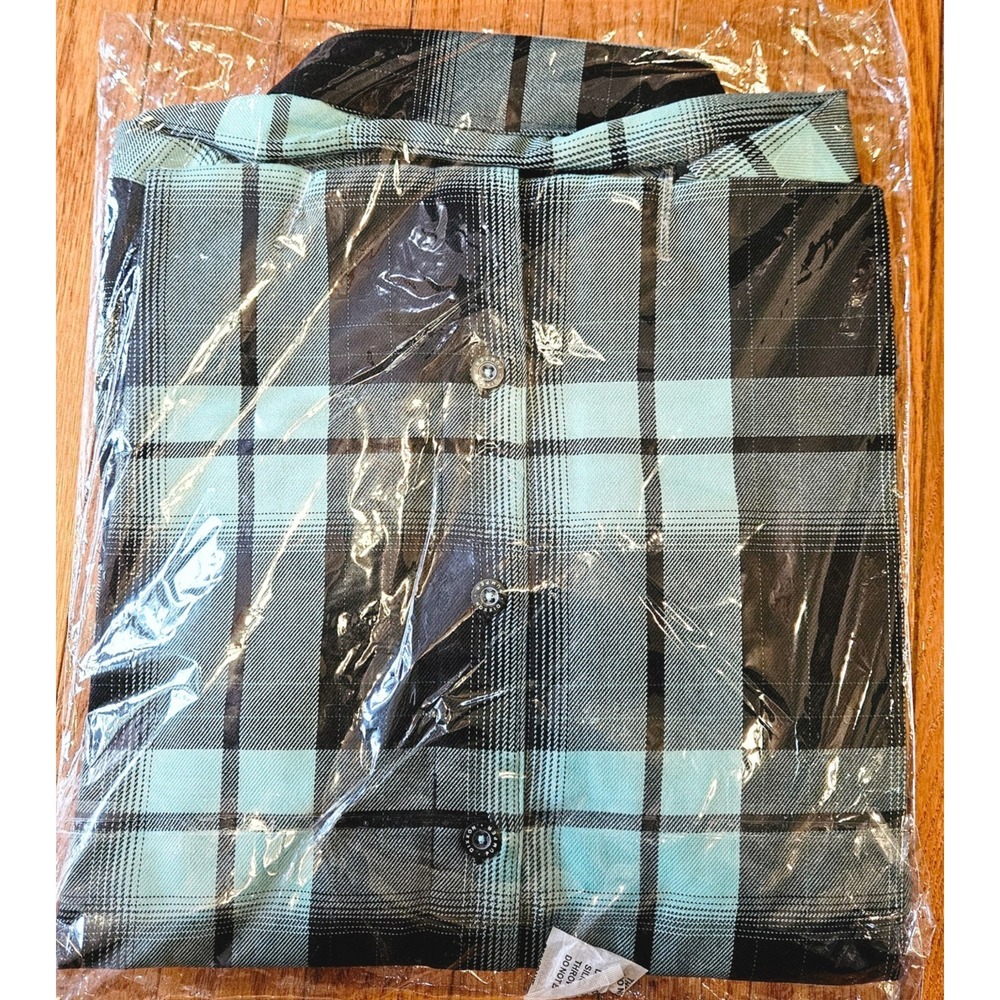 Dixxon The Pumper Flannel LS Med Aqua/Mint Gray Black Plaid 2021 Limited NWT Bag